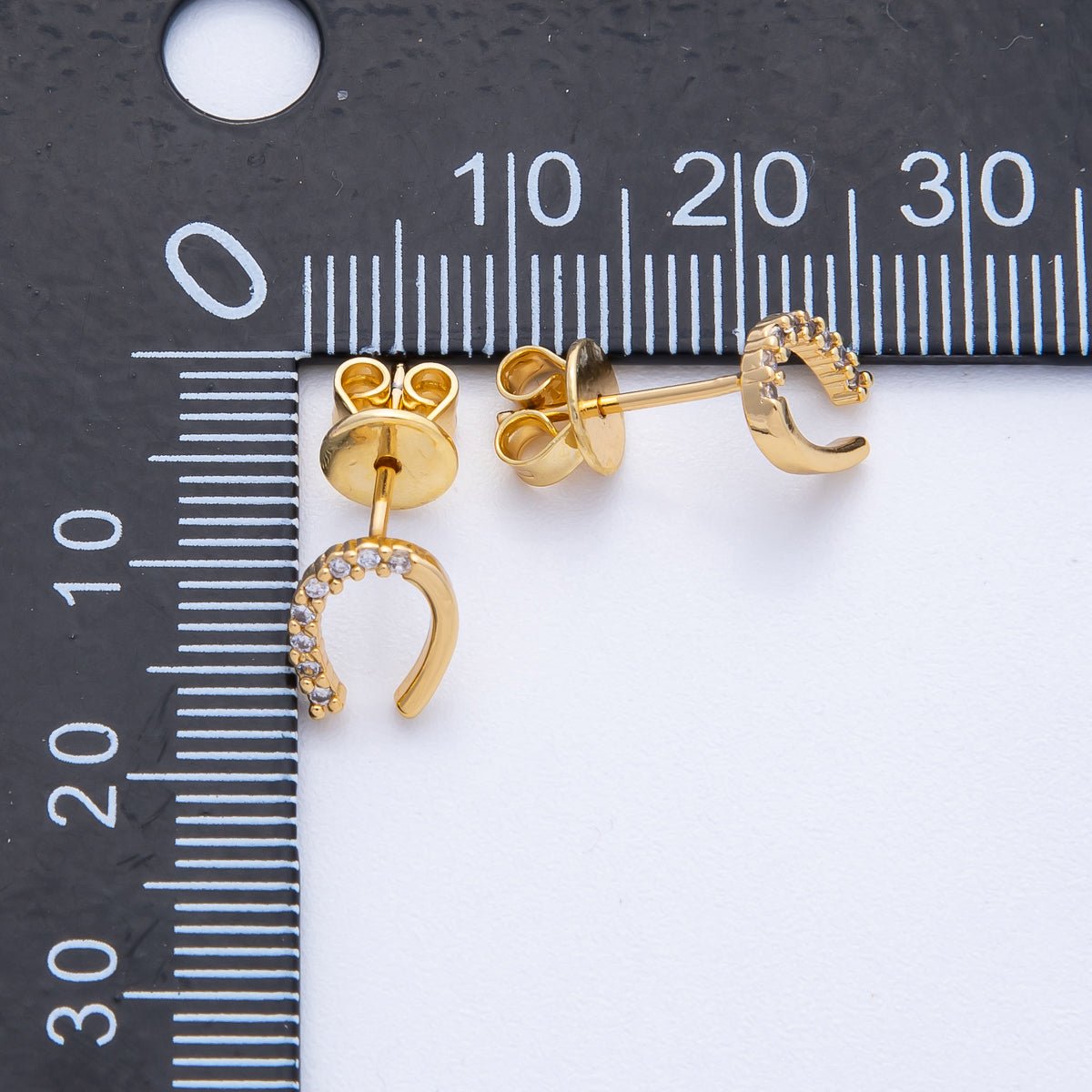18K Gold Filled 7mm Clear Micro Paved CZ Horseshoe Stud Earrings Set | Earrings-00130