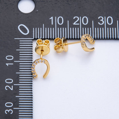 18K Gold Filled 7mm Clear Micro Paved CZ Horseshoe Stud Earrings Set | Earrings-00130