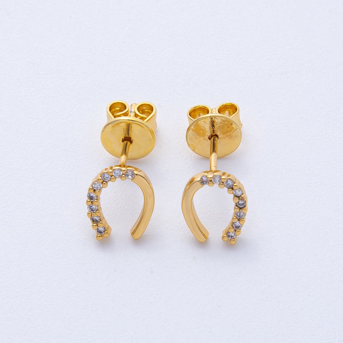 18K Gold Filled 7mm Clear Micro Paved CZ Horseshoe Stud Earrings Set | Earrings-00130