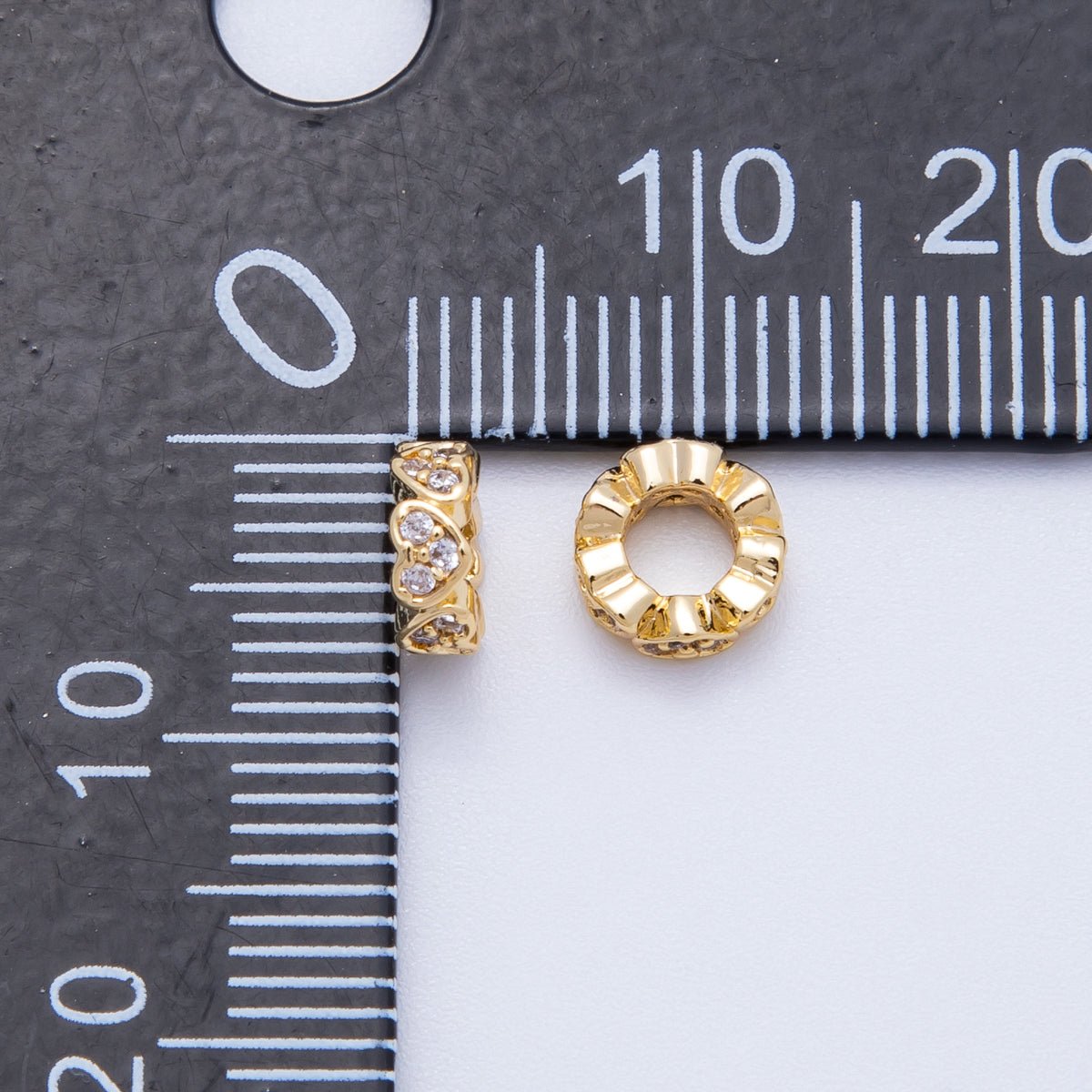 18K Gold Filled 7mm Micro Paved CZ Heart Rondelle Spacer Bead | Beads-00164