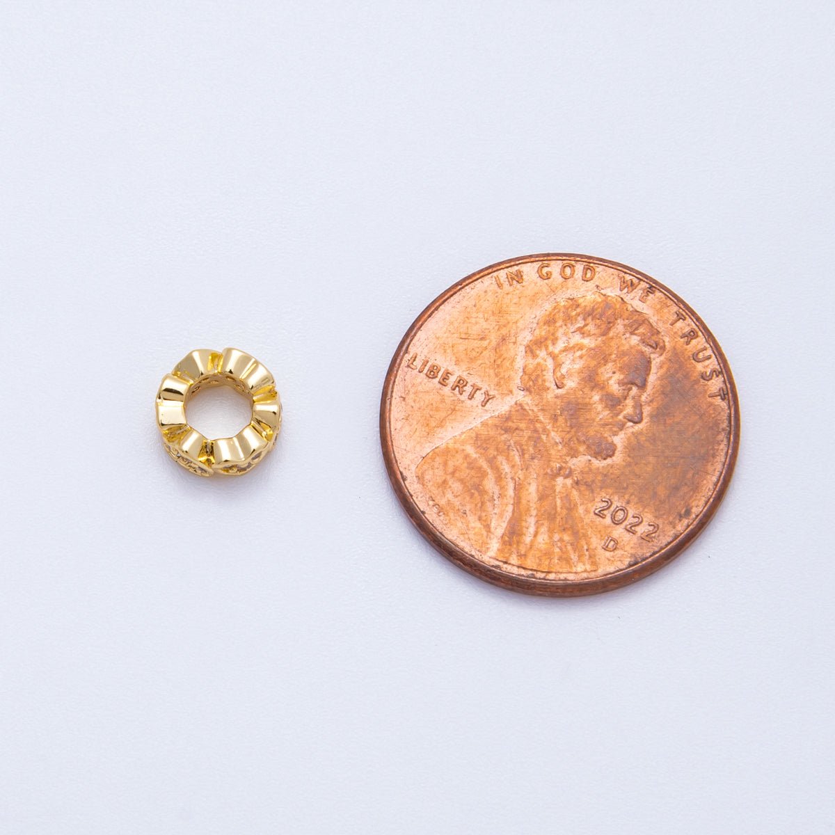 18K Gold Filled 7mm Micro Paved CZ Heart Rondelle Spacer Bead | Beads-00164
