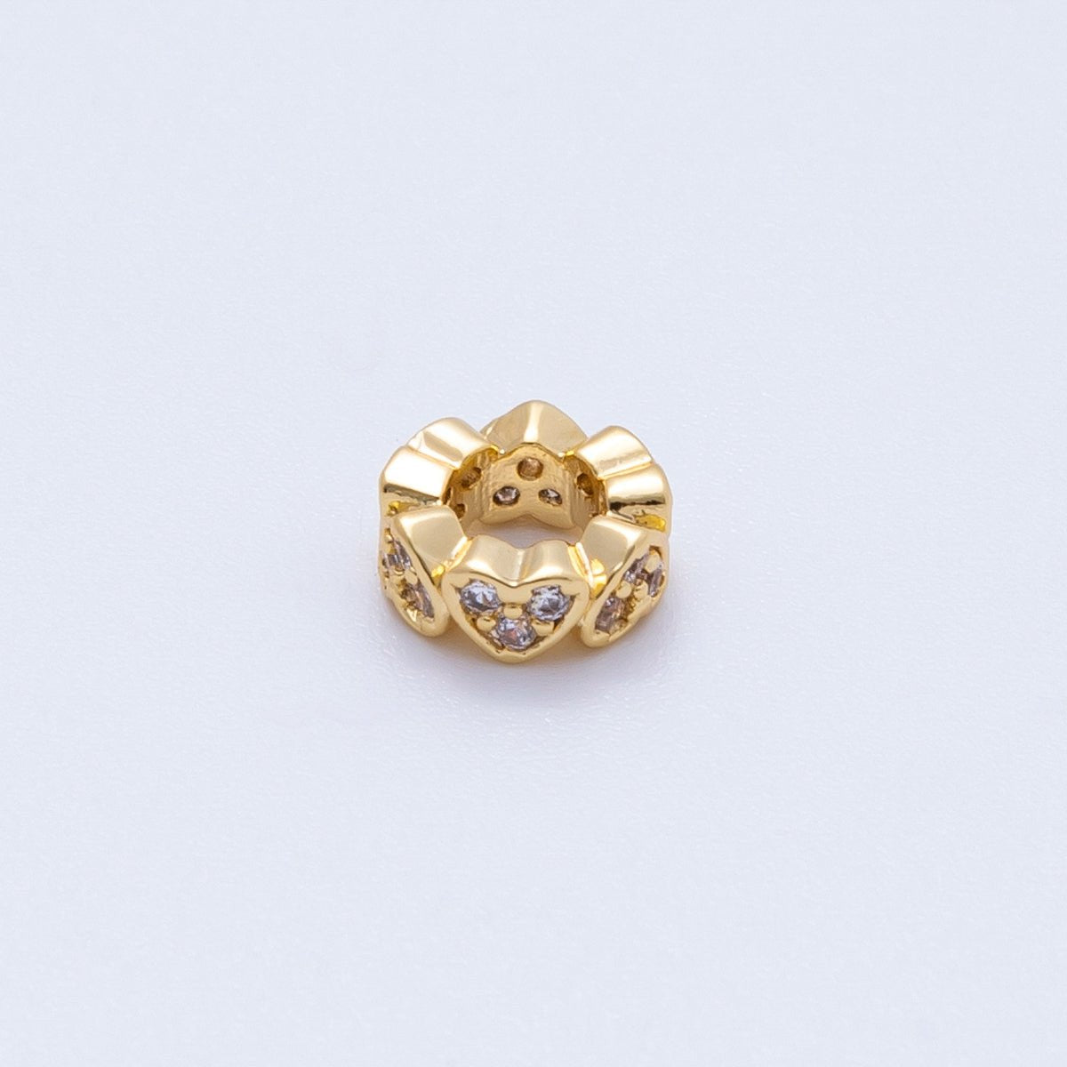 18K Gold Filled 7mm Micro Paved CZ Heart Rondelle Spacer Bead | Beads-00164
