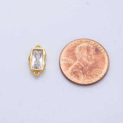 18K Gold Filled 7mm x 13mm Clear CZ Baguette Molten Connector | Connectors-00006