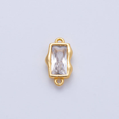 18K Gold Filled 7mm x 13mm Clear CZ Baguette Molten Connector | Connectors-00006