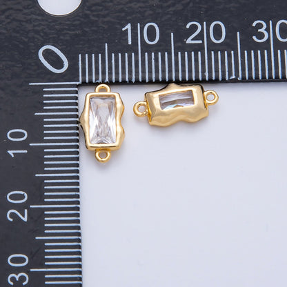 18K Gold Filled 7mm x 13mm Clear CZ Baguette Molten Connector | Connectors-00006