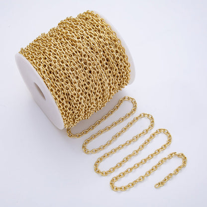 18K Gold Filled 7mm x 5mm Minimalist Cable Unfinished Chain by Yard | Roll-1807