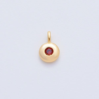 18K Gold Filled 8.5mm Birthstone CZ Bezel Round Mini Pendant | AF1153 - AF1158