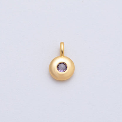 18K Gold Filled 8.5mm Birthstone CZ Bezel Round Mini Pendant | AF1153 - AF1158