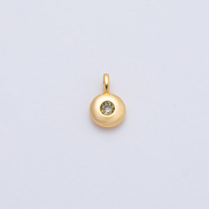 18K Gold Filled 8.5mm Birthstone CZ Bezel Round Mini Pendant | AF1153 - AF1158