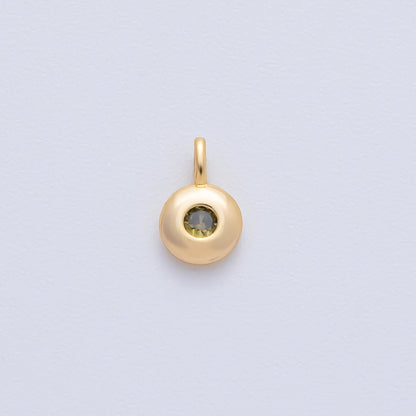 18K Gold Filled 8.5mm Birthstone CZ Bezel Round Mini Pendant | AF1153 - AF1158
