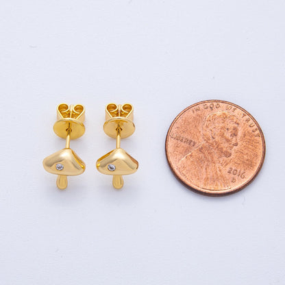 18K Gold Filled 8.7mm Clear CZ Dotted Mushroom Stud Earrings | Earrings-00082