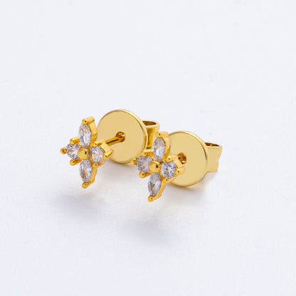 18K Gold Filled 8mm Clear CZ Marquise Blooming Flower Dainty Studs Earrings | AD1570