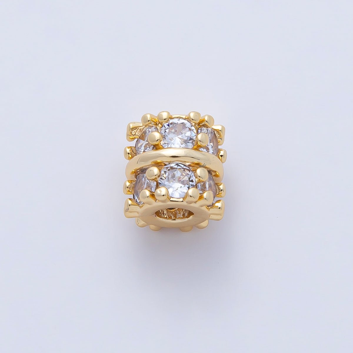 18K Gold Filled 8mm Double Clear CZ Micro Paved Rondelle Bead | B459