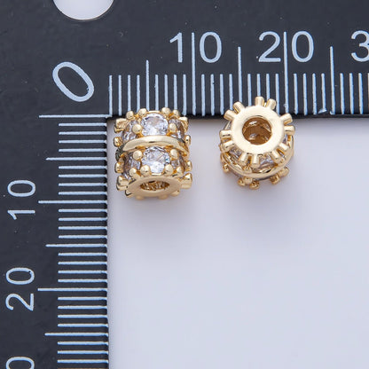 18K Gold Filled 8mm Double Clear CZ Micro Paved Rondelle Bead | B459