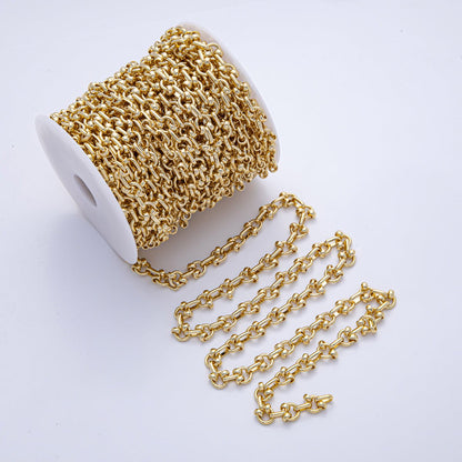 18K Gold Filled 8mm Geometric Paperclip Rolo Unfinished Chain by Yard | Roll-01788