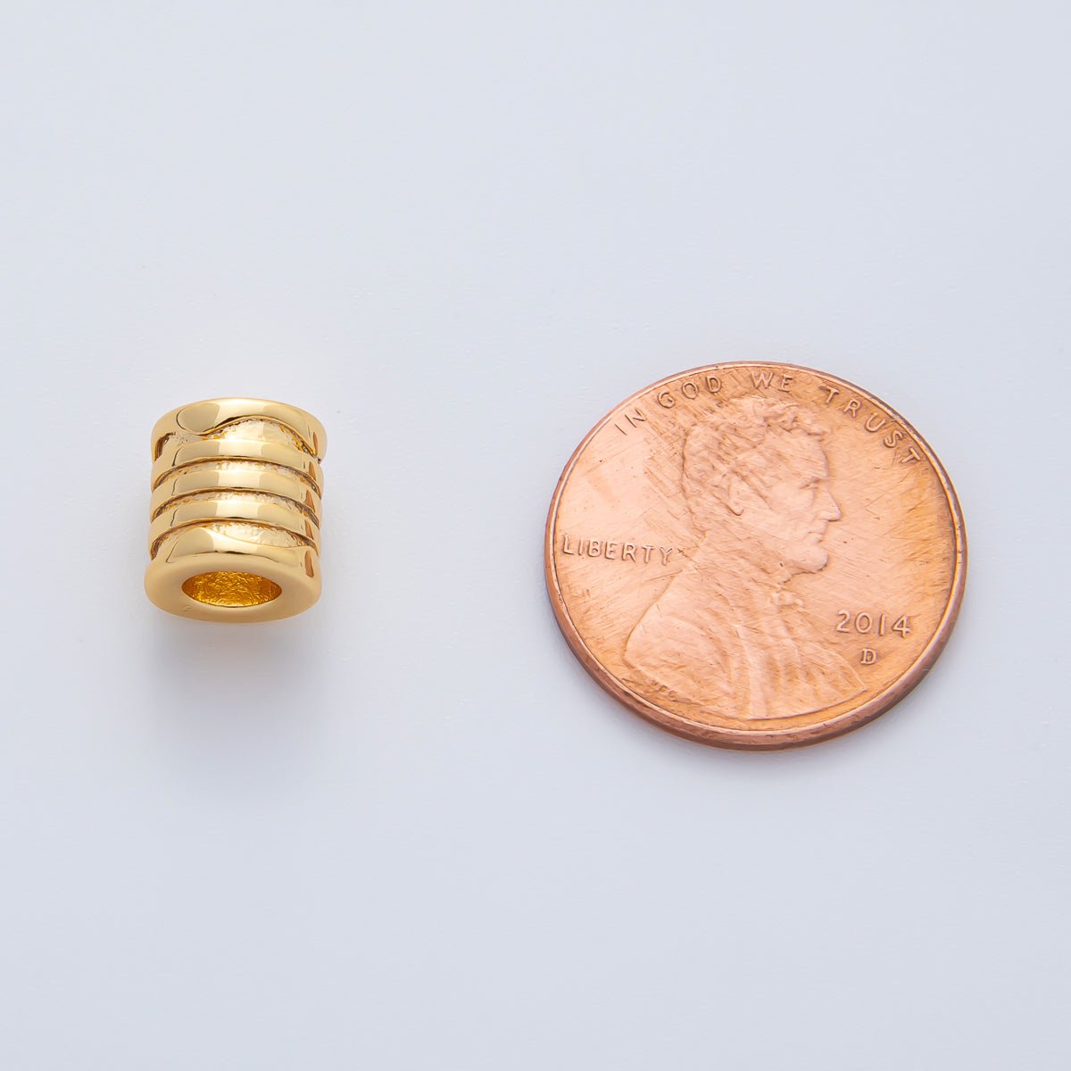 18K Gold Filled 8mm Minimalist Ringed Molten Tube Cylinder Rondelle Spacer Bead | B540