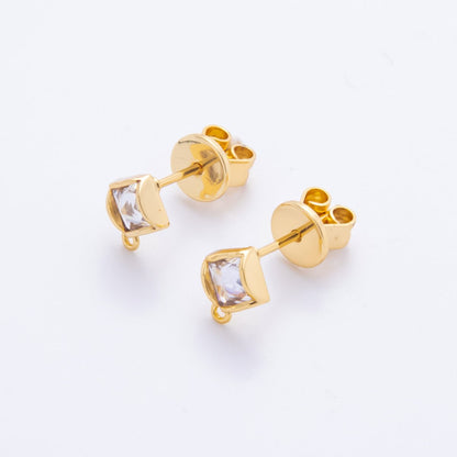 18K Gold Filled 8mm Square-Cut CZ Geometric Half-Earrings Open Loop Earring Findings | Z-A1241