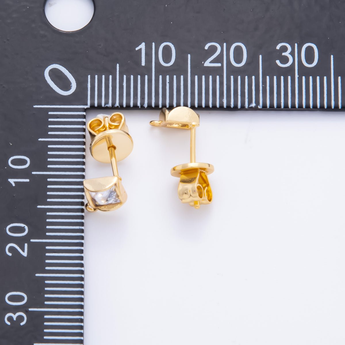 18K Gold Filled 8mm Square-Cut CZ Geometric Half-Earrings Open Loop Earring Findings | Z-A1241