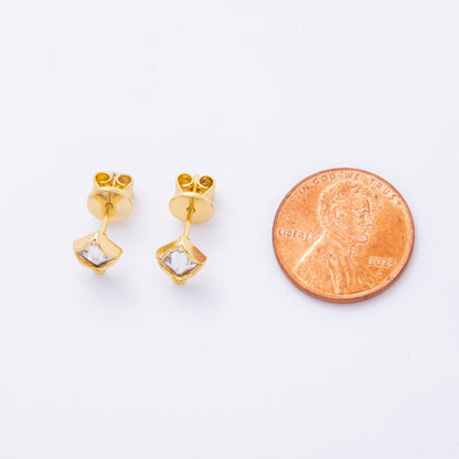 18K Gold Filled 8mm Square-Cut CZ Geometric Half-Earrings Open Loop Earring Findings | Z-A1241