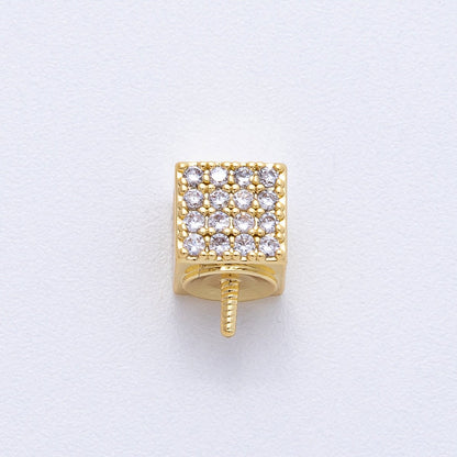 18K Gold Filled 9.3mm Drill Micro Paved Square Bead Bail Finding | Z1657