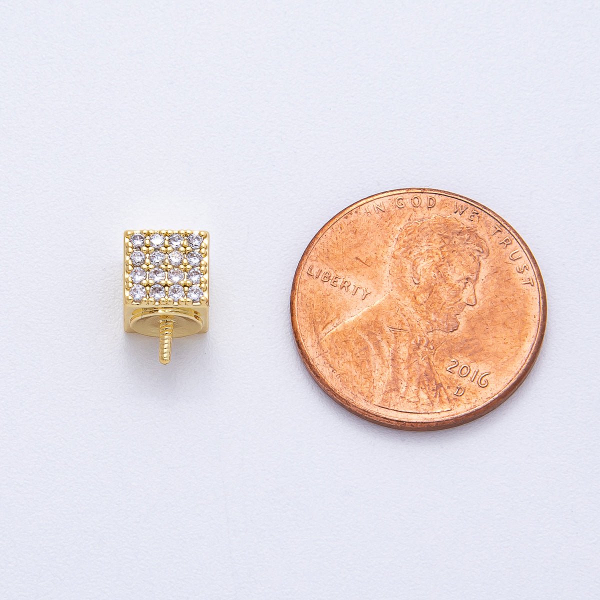 18K Gold Filled 9.3mm Drill Micro Paved Square Bead Bail Finding | Z1657