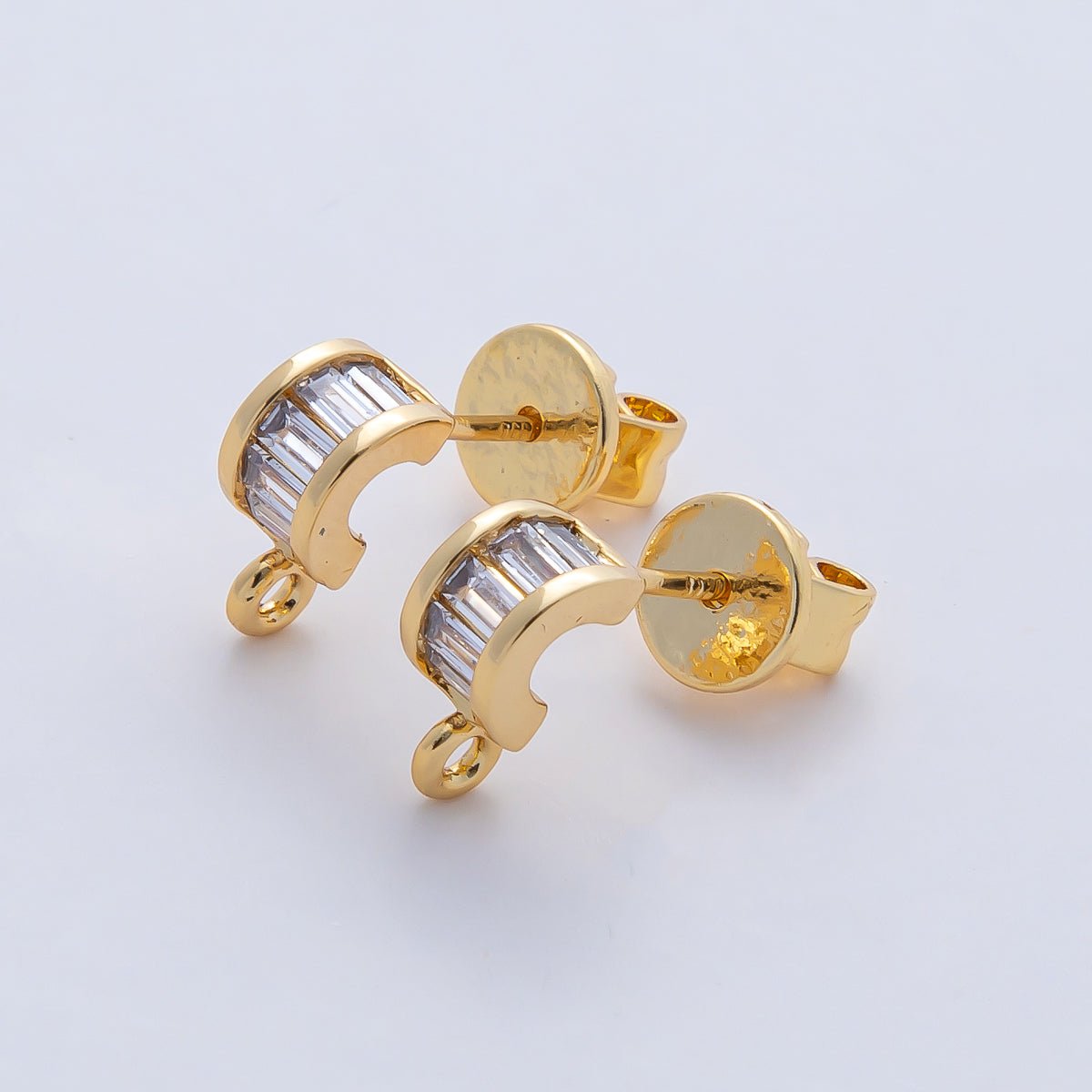 18K Gold Filled 9.5mm Clear Baguette CZ Drop C-Shaped Hoop Earring Findings in Gold &amp; Silver | Z1638