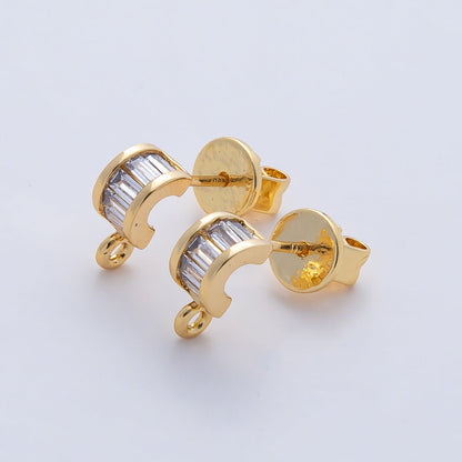 18K Gold Filled 9.5mm Clear Baguette CZ Drop C-Shaped Hoop Earring Findings in Gold &amp; Silver | Z1638