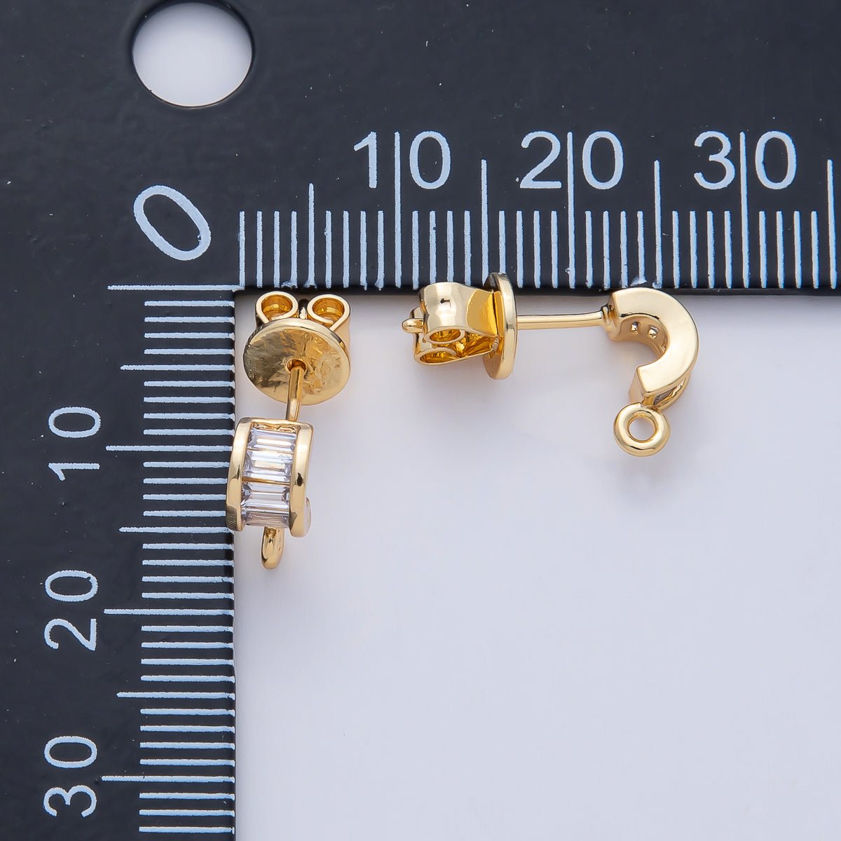 18K Gold Filled 9.5mm Clear Baguette CZ Drop C-Shaped Hoop Earring Findings in Gold &amp; Silver | Z1638