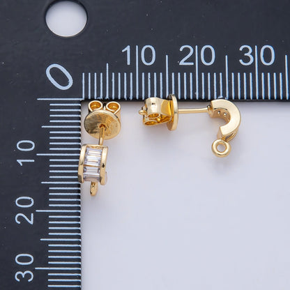 18K Gold Filled 9.5mm Clear Baguette CZ Drop C-Shaped Hoop Earring Findings in Gold &amp; Silver | Z1638