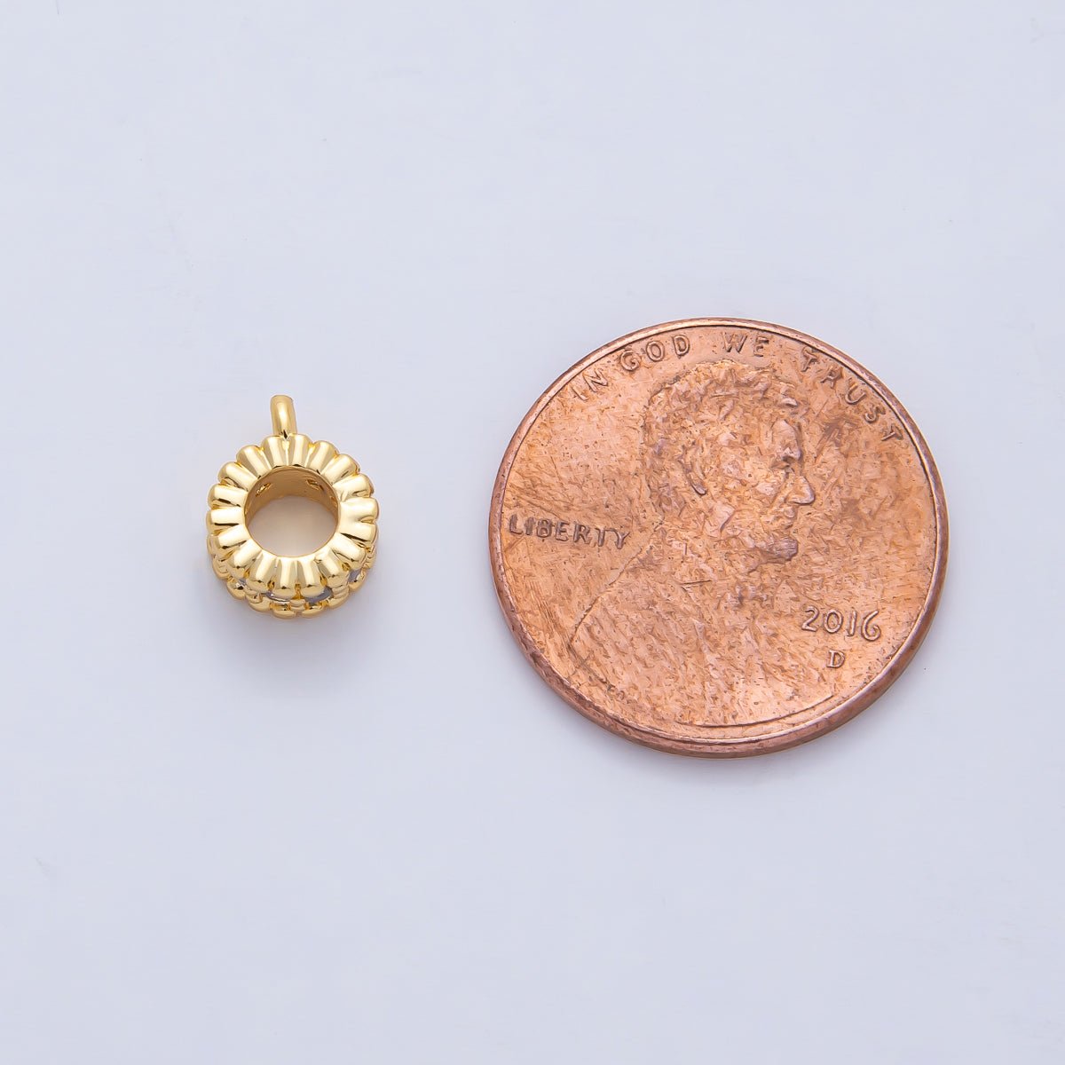 18K Gold Filled 9.5mm Clear CZ Micro Paved Dotted Rondelle Bead Bail Finding | Z1596