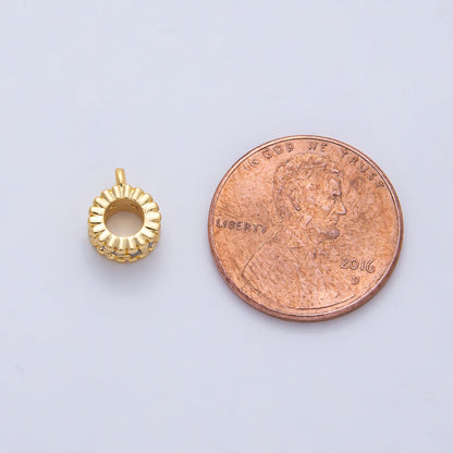 18K Gold Filled 9.5mm Clear CZ Micro Paved Dotted Rondelle Bead Bail Finding | Z1596