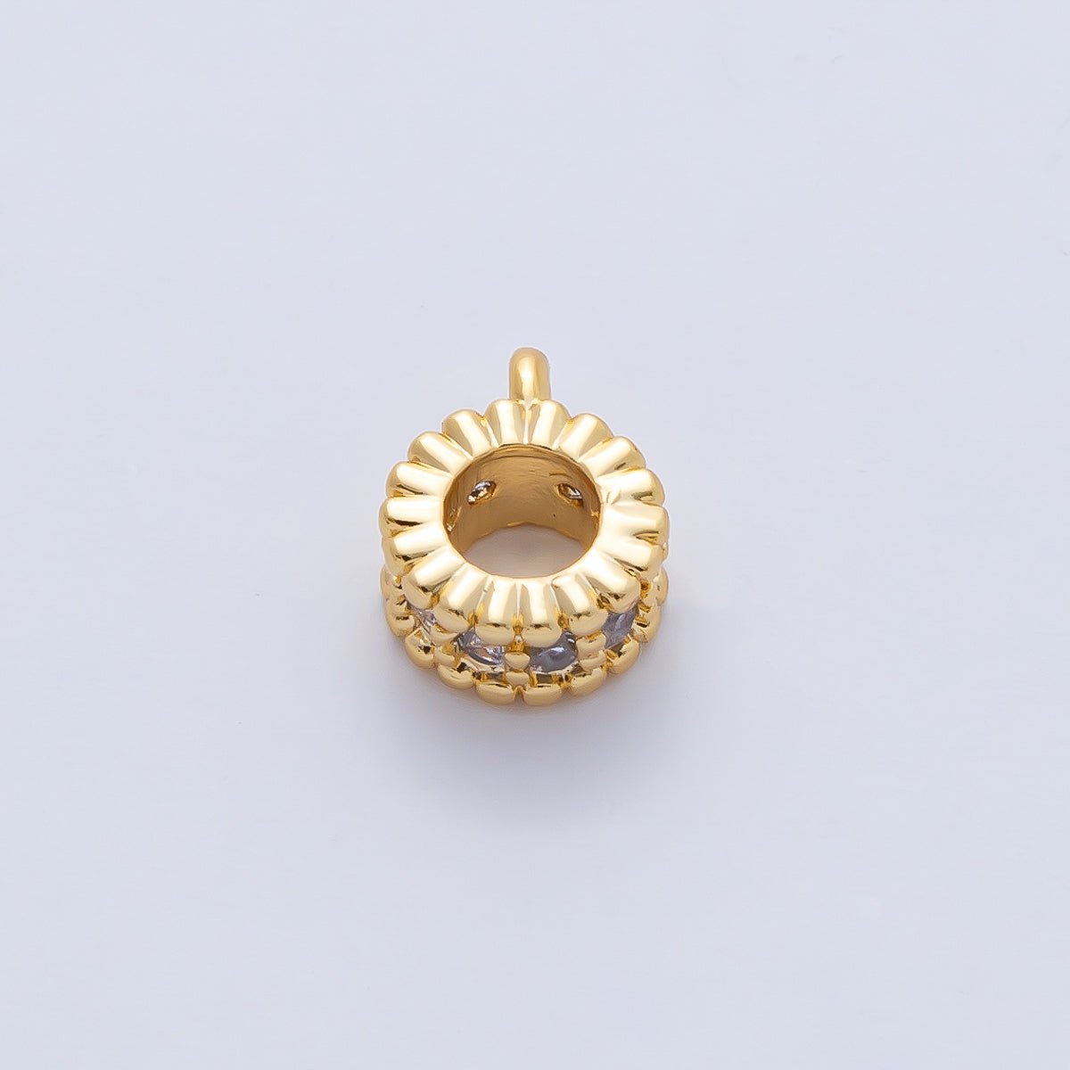 18K Gold Filled 9.5mm Clear CZ Micro Paved Dotted Rondelle Bead Bail Finding | Z1596