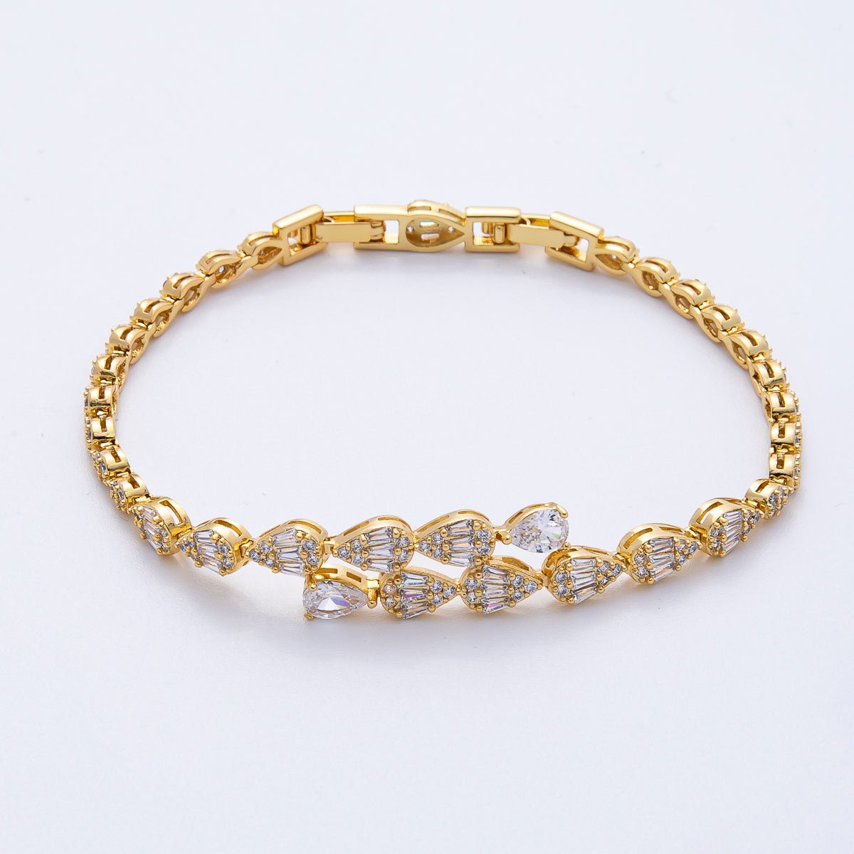 18K Gold Filled 9.5mm Clear CZ Micro Paved Teardrop Tennis Chain Adjustable Bracelet | WA-3881