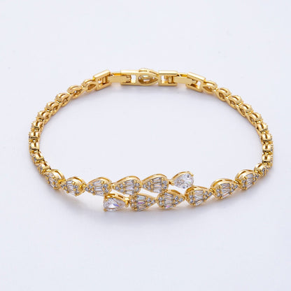 18K Gold Filled 9.5mm Clear CZ Micro Paved Teardrop Tennis Chain Adjustable Bracelet | WA-3881