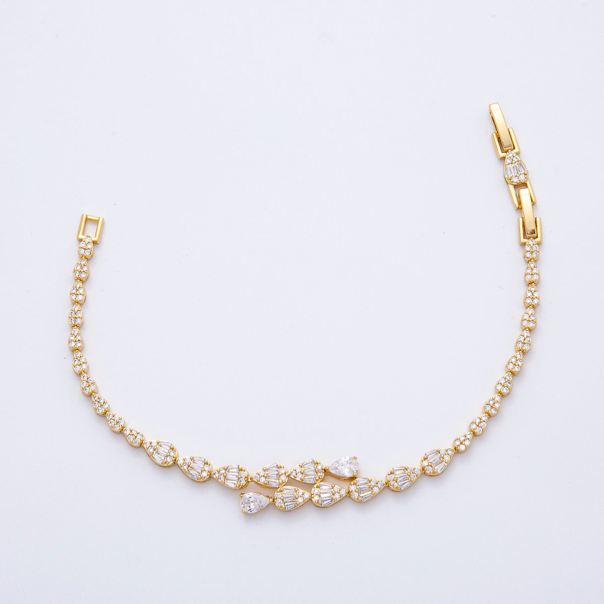 18K Gold Filled 9.5mm Clear CZ Micro Paved Teardrop Tennis Chain Adjustable Bracelet | WA-3881