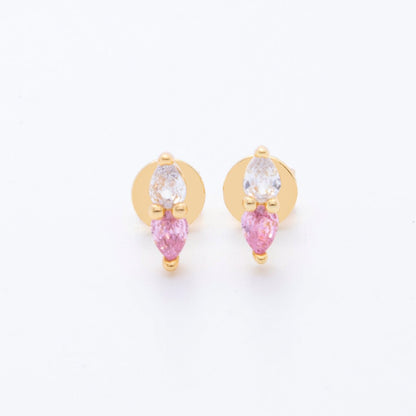 18K Gold Filled 9.5mm Pink, Purple CZ Twin Teardrop Linear Studs Earrings | AJ275 AJ276