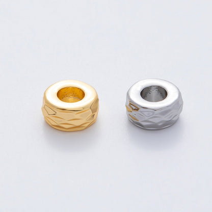 18K Gold Filled 9.6mm Minimalist Multifaceted Textured Rondelle Bead in Gold &amp; Silver | B537