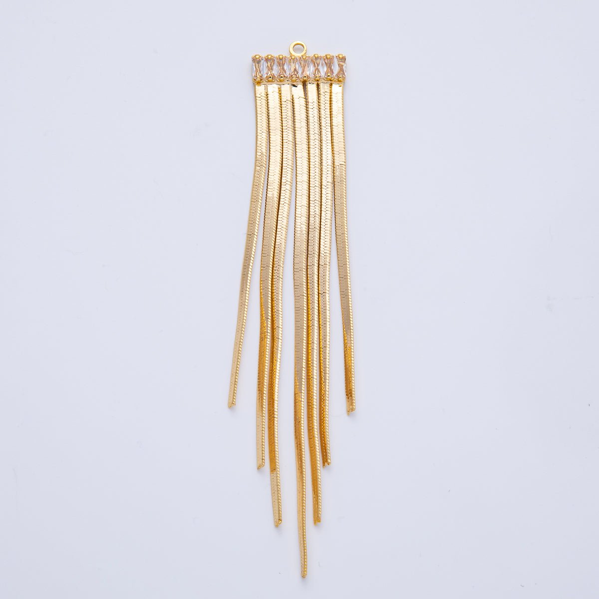 18K Gold Filled 97mm Clear Baguette CZ Herringbone Chain Tassel Finding Fringe Jewelry | Z1644