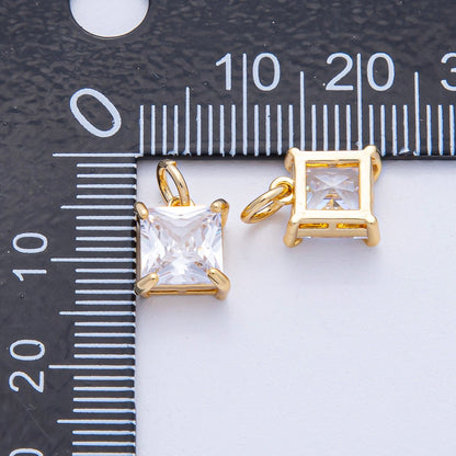 18K Gold Filled 9.7mm Clear CZ Square Baguette Mini Charm | AK033