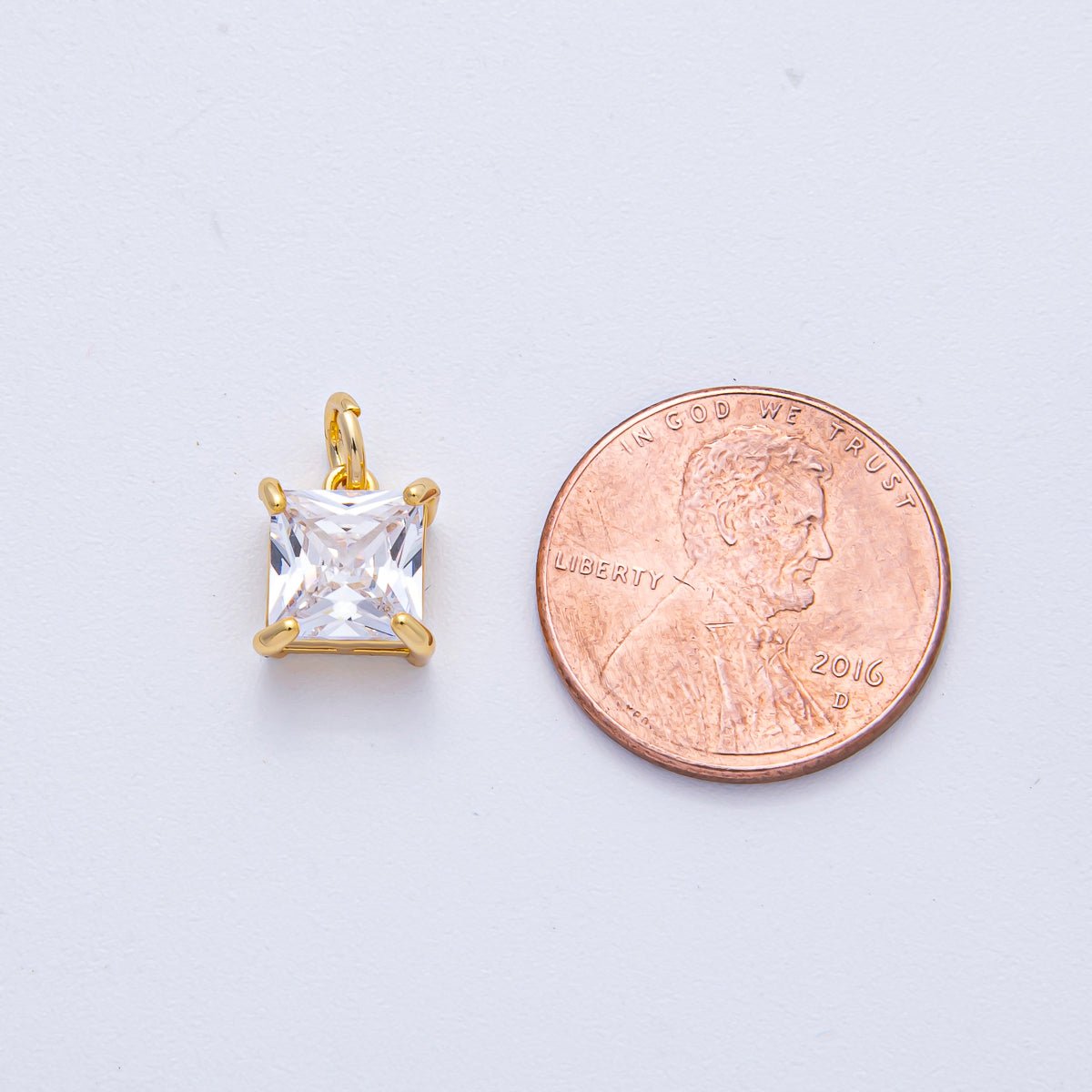 18K Gold Filled 9.7mm Clear CZ Square Baguette Mini Charm | AK033