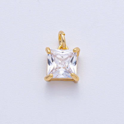 18K Gold Filled 9.7mm Clear CZ Square Baguette Mini Charm | AK033