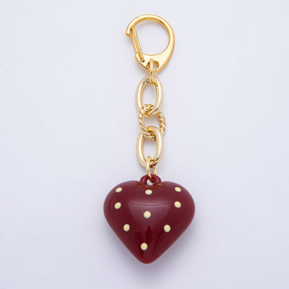 18K Gold Filled 99mm Red Polka Dotted Chubby Heart Twisted Cable Chain Drop Keychain Accessories | WB-00127
