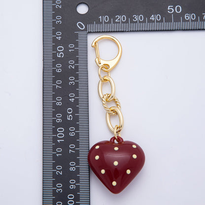 18K Gold Filled 99mm Red Polka Dotted Chubby Heart Twisted Cable Chain Drop Keychain Accessories | WB-00127