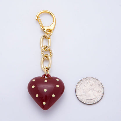 18K Gold Filled 99mm Red Polka Dotted Chubby Heart Twisted Cable Chain Drop Keychain Accessories | WB-00127