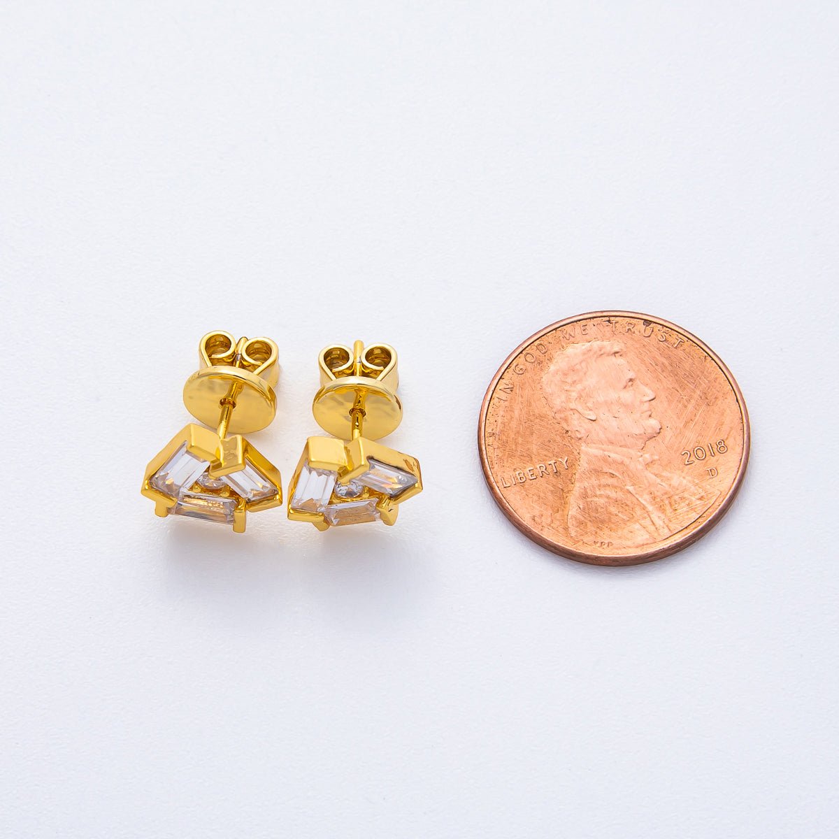 18K Gold Filled 9mm Baguette CZ Geometrical Flower Studs Earrings | AD1572