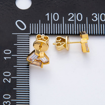 18K Gold Filled 9mm Baguette CZ Geometrical Flower Studs Earrings | AD1572