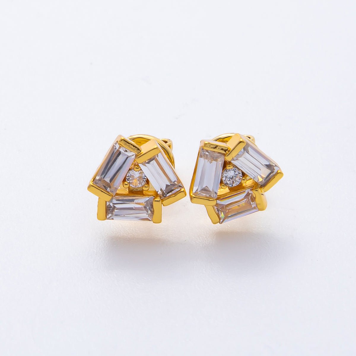 18K Gold Filled 9mm Baguette CZ Geometrical Flower Studs Earrings | AD1572