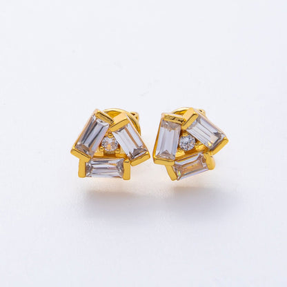 18K Gold Filled 9mm Baguette CZ Geometrical Flower Studs Earrings | AD1572
