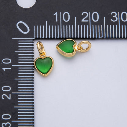 18K Gold Filled 9mm Green Agate Gemstone Heart Mini Charm | Charms-00139