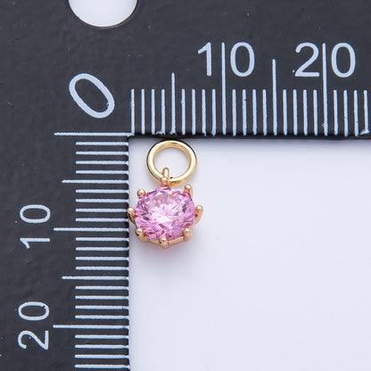 18K Gold Filled 9mm Pink, Peach Round CZ Birthstone Charm | Charms-00403 Charms-00404